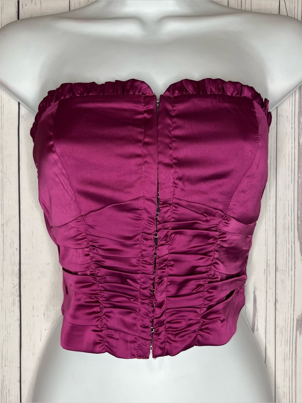 Sky To Moon Strapless Ruched Crop Satin Tube Top Pink Size Large Bustier Corset